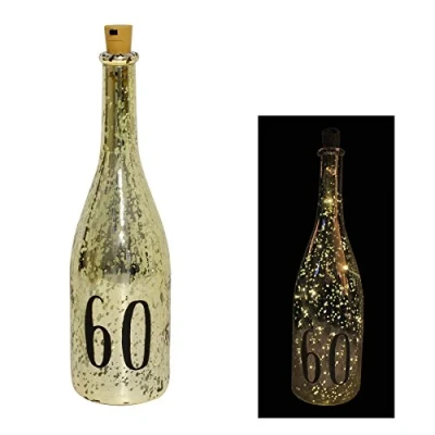 Image of Widdle Gifts Ltd 60th Birthday Gold Crackle Glaze Battery Light Up Bottle with Number