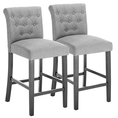 Image of WOLTU Breakfast Kitchen Counter Chairs Bar Stools Set of 2 Wood Legs Barstools Light Grey High