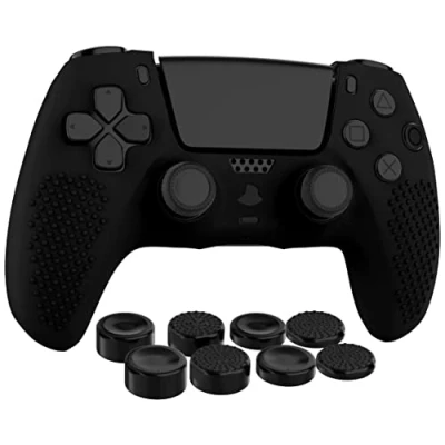 Image of MyGadget Silicone Skin Compatible with PS5 Controller 8 Thumbsticks (2 Pairs High 2 Low) Playstation 5 Dualsense Wireless Cover in Black
