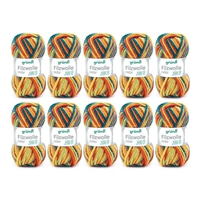 Image of Gründl felting wool colour, (OEKO TEX ® certified, 100% new for felting, 50 g / m, needle size: 8 9, 10 balls á g), blue green ochre red orange multicolour