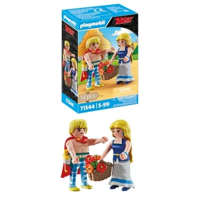Image of Playmobil 71544 Asterix: Tragicomix and Panacea, beloved couple from the Asterix universe, including bouquet of flowers, sword, more, imaginative play sets suitable for children ages 5+