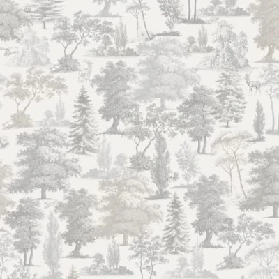 Image of Muriva Oakley Wallpaper Modern for Living Room, Bedroom, Fireplace Decorative Luxury Wall Paper with Beautiful Trees &amp; Woodland Creatures (Taupe)