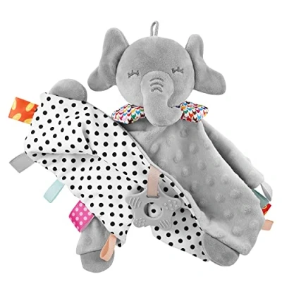 Image of Baby comforter Blanket for Newborn Soft Cotton Elephant Security Taggies Teether Toy Soothing Gifts Girl Boy, Kids, and Toddlers