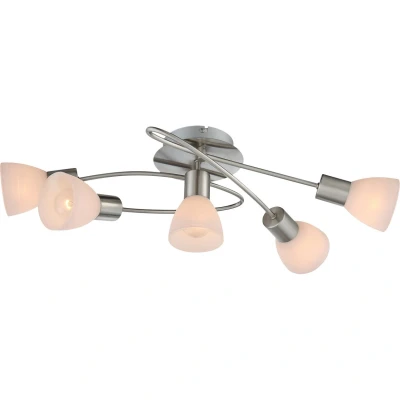 Image of Panna Multi Arm Semi Flush Ceiling Lamp Nickel Matt White Glass Shade 5x E14