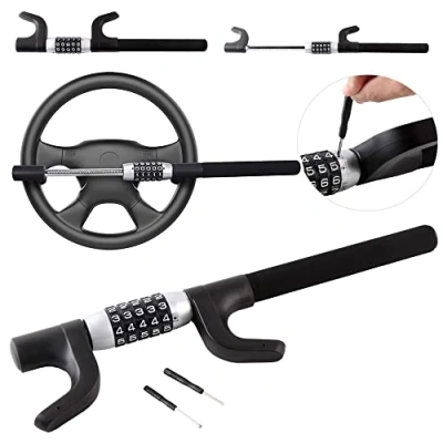 Image of Universal Steering Wheel Lock 5 Digit Combination car Anti Theft Password Keyless for Cars, Trucks, SUV, Golf Carts, Trailers