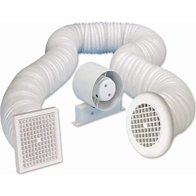 Image of Airvent 434446A Inline Loft Extractor Fan with Timer 4&quot; / 100mm for Bathroom Full Kit including Ducting &amp; Grilles