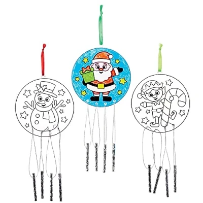 Image of Baker Ross FX378 Christmas Suncatcher Windchimes Pack of 3, Garden Decorations, Kids Painting Craft Decorations