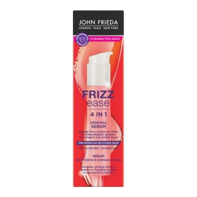 Image of John Frieda 4 in 1 Original Serum Contents: 50 ml Hair type: normal to thick from the frizz Ease Series Tames Protects against heat and humidity