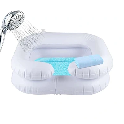Image of Youyijia Inflatable Hair Wash Basin Portable Bedside Shower with Drain Tube Easily Clean for Bedridden Disabled Elderly Pregnant Handicapped Travel Shampoo Bow