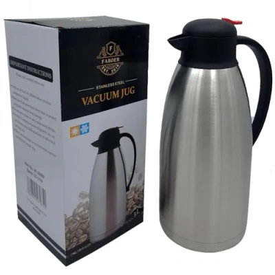 Image of Faboer 2 Litre Insulated Vacuum Jug Stainless Steel Coffee Tea Carafe Double Walled Hot &amp; Cold Drinks Pot (3 Litre)