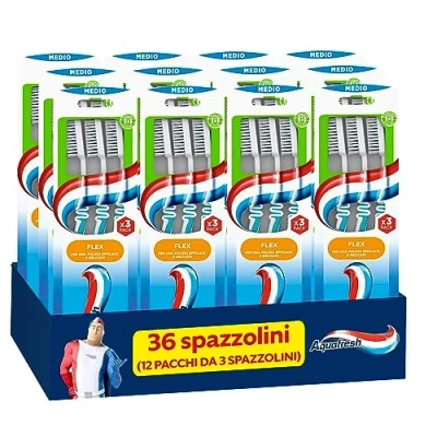 Image of Aquafresh Interdental Flex Tris Toothbrush with Zone and Rounded Bristles, Clean Teeth Healthy Gums, Medium Pack of 12 Toothbrushes