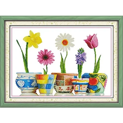 Image of Benway Counted Cross Stitch Five Kinds of Flowers 14 Count 62x46 CM