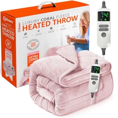 Image of Warmer Electric Heated Throw Blanket Digital Controller 9 Hour Timer, Heat Settings, Auto Shutoff, Detachable Machine Washable Extra Large 200cm x 130cm
