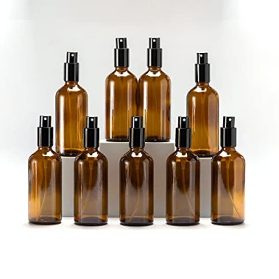 Image of Yizhao 100ml Amber Glass Spray Bottle for Essential Oils, Small Empty Fine Mist Bottle, Cleaning, Aromatherapy, Cosmetic Sprays, Hair 9 Pcs