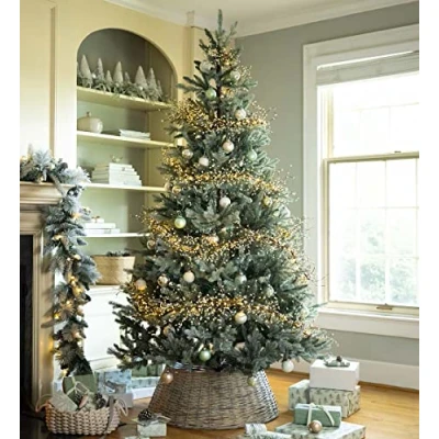 Image of Christmas Tree Base Skirt Ring Xmas Willow Wicker Stand Cover Grey 57cm