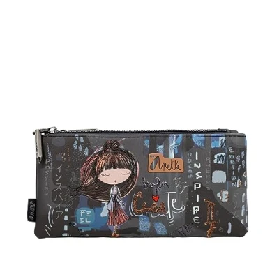 Image of Anekke Pencil Case Large Triple Compartment Contemporary Zip Closure, Multicolored
