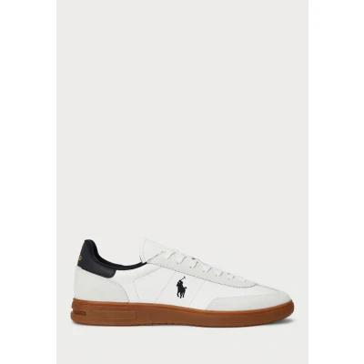Image of Polo Ralph Lauren Bedford Leather Suede Sneaker Unisex Trainers, Size: 7, White/black
