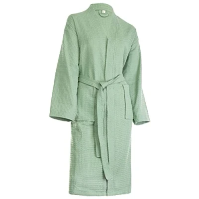 Image of Brandsseller Bathrobe for Men and Women Cotton Unisex Lightweight Dressing Gown Waffle Pique, Green, S