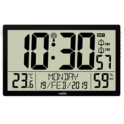 Image of Youshiko XXL 14.76&#039;&#039; Jumbo LCD Radio Controlled (Official UK &amp; Ireland Version) Silent Wall Clock with Temperature and Humidity display