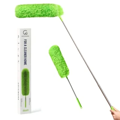 Image of GÜTEWERK DUSTR extendable feather duster up to 252 cm dusters for cleaning telescopic retractable pole handle magic bendable head flexible dust remover washable