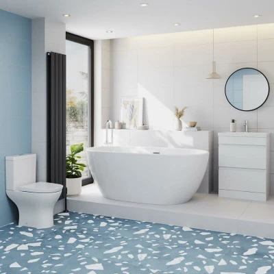 Image of Ceramica Arles Bathroom Suite with 1500mm Freestanding Bath, Close Coupled Toilet &amp; Vanity Unit