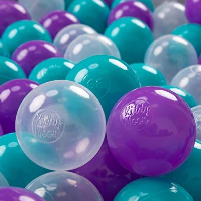 Image of KiddyMoon Soft Plastic Play Balls 700 Balls/7Cm 2.75In Multi Colour Made In EU, Turquoise/Purple/Transparent