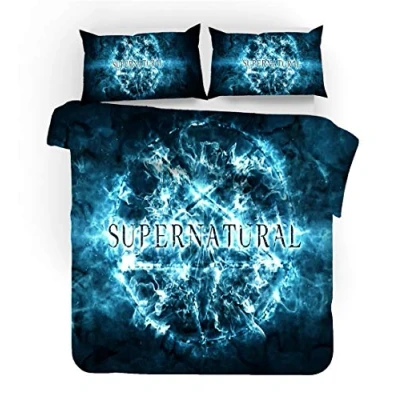 Image of NICHIYO Supernatural Season Bed Linen Set, Duvet Cover and Pillowcase, Microfibre, 3D Digital Print Three Piece Bedding (Duvet + Pillowcases) (4, King 240 x 220 cm)