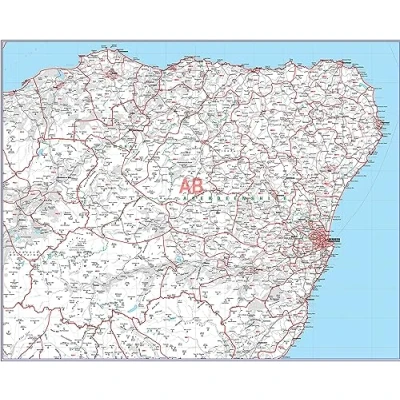 Image of Aberdeenshire North Scotland Postcode Sector Map 32 Wall With Motorway, A&#039; Roads, B&#039; City Plans, Area, District, SectorsSize: 73 x 107 cm (29 42 inches) (Paper)