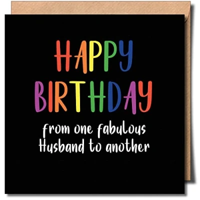 Image of Happy Birthday fabulous Husband Gay greeting Card lgbtqia+ lgbt same sex queer 150mm x Premium 300gsm