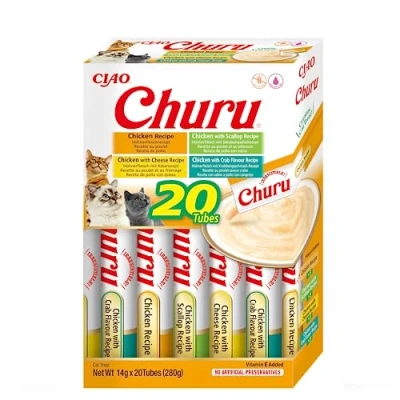Image of Churu by INABA Cat Treat Chicken Variety Box 1 Pack (20 x 14g total) / Soft &amp; Creamy Treat, Delicious Healthy Snack, Purée Food Topper, Natural, Grain Free