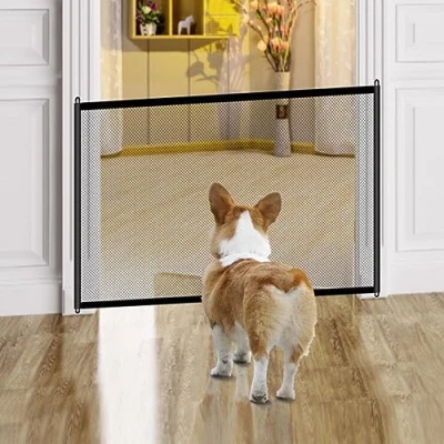 Image of Dog Gate,Retractable Stair Gates for Dogs,Baby Safety Gate, Portable Gate No Drilling Indoor,Dog Barrier Isolation Net Stairway Doorway Indoor and Outdoor (72 * 110CM)