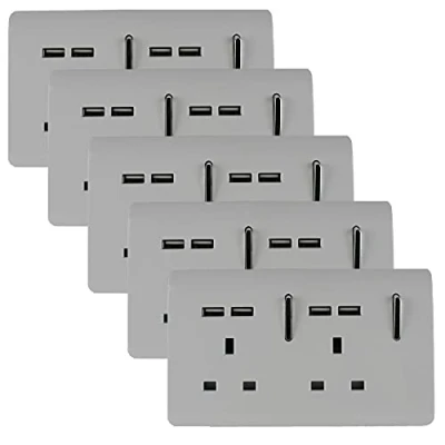 Image of Trendi 2 Gang Artistic Modern Glossy 13 Amp Short USB Switched Plug Socket White (5 Pack)
