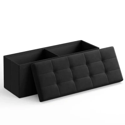 Image of SONGMICS Storage Ottoman, Padded Foldable Bench, Chest with Lid, 120L Capacity, Holds up to 300 kg, for Bedroom, Hallway, Living Room, Light Black LSF077B20