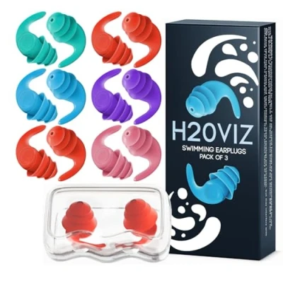 Image of H20VIZ Pro Swim Ear Plugs Waterproof, Reusable Silicone Earplugs for Swimming, Surfing, Snorkeling &amp; All Water Sports (Bright, 6 Pairs)