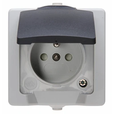 Image of Kopp 107956008 Central Plug Socket Protective Cover with Lid and Heightened Touch Protection AP FR Nautic Grey Color, 1 Piece