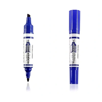 Image of Permanent Marker Pens Thick Bold Double Ended Twin Tip Bullet and Chisel x 10 Blue
