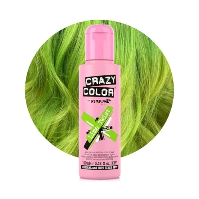 Image of Crazy Color Vibrant Lime Twist Semi Permanent Hair Dye. Highly Pigmented Green Conditioning &amp; Oil Nourishing Vegan Formula No Bleach or Ammonia 100ml
