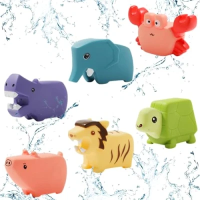 Image of Bath Toys 6Pcs Floating Ocean and Land Animal Themed, Sea Squirt for Shower Swimming Pool