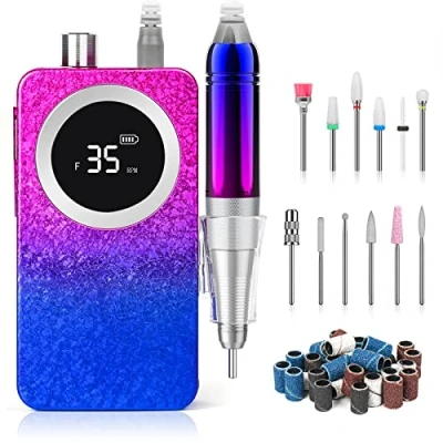 Image of Professional Electric Nail Drill Machine, Gradient Color 35000 RPM Rechargeable Efile Nail,with TFT Display Portable File for Acrylic Nails Manicure Pedicure