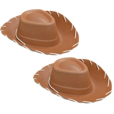 Image of Quickdraw 2 x Adults Brown Cowboy Hat Wild West EVA Toy Story Fancy Dress Costume Accessory