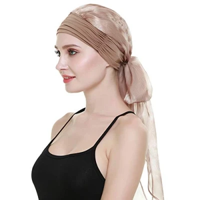Image of Easy Wear Chemo Caps for Women Cancer Scarves Hats Elastic Beanie Light Brown