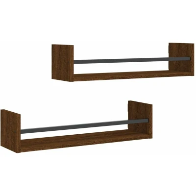 Image of vidaXL Wall Shelves with Bars 2 pcs Brown Oak 60x16x14 cm