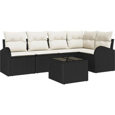 Image of vidaXL 5 Piece Garden Sofa Set with Cushions Brown Poly Rattan