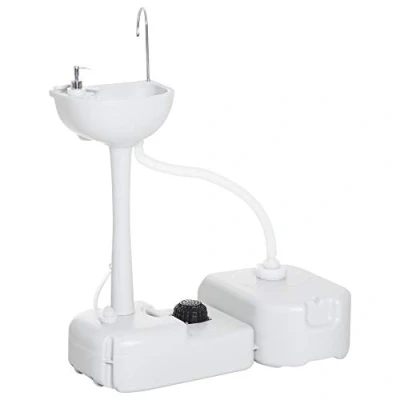 Image of Outsunny Portable Camping Sink with Rolling Wheels, Foot Pump, Soap Dispenser, Hand Wash Basin Running Water and Wastewater Tank for Outdoor Picnic, Events, Gatherings