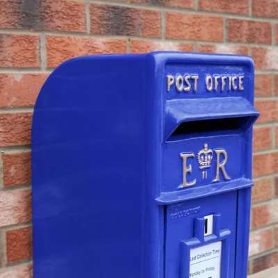Image of Royal Mail Post Box Scottish Cast Iron Wall Mounted Wedding Authentic Pillar Replica Lockable Office Letter Blue