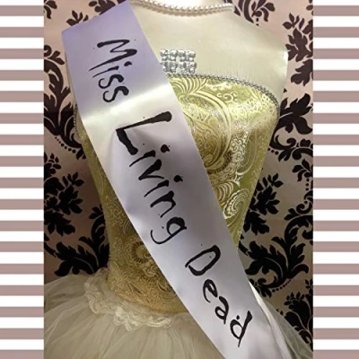 Image of All Tied Up UK Ltd Miss Living Dead SASH Pageant Beauty Queen Halloween Fancy Dress Outfit Cheap Costume