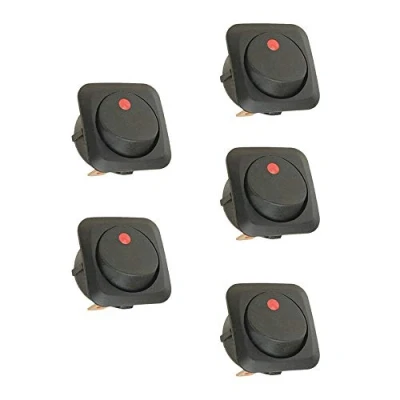 Image of Mintice™ 5 X 25mm Car Vehicle Boat Truck Round Rocker Toggle Switch Red LED Light On off SPST Control 12V 25A