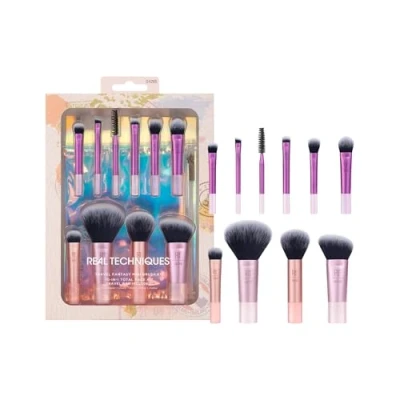 Image of Real Techniques Travel Fantasy Mini Brush Kit, Makeup Brushes For Eyeshadow, Highlight, Contour, Powder, and Concealer, Sized Cosmetic Bag, Synthetic Bristles, 11 Piece Set