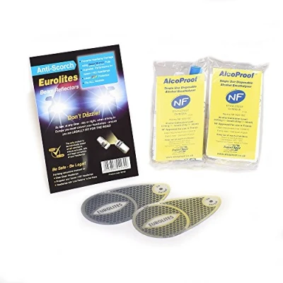 Image of Family Motoring &amp; Leisure European Headlamp Beam Deflectors Headlight Eurolites AlcoProof Twin Pack NF Approved French Breathalysers Compatible For All Vehicles Clear