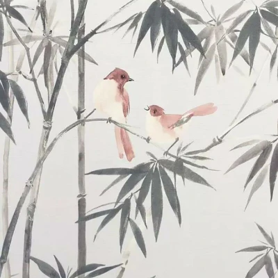 Image of Arthouse Birds &amp; Bamboo Grey Vinyl Wallpaper, Delicate Natural Look, Featuring on a Light Background, 296401